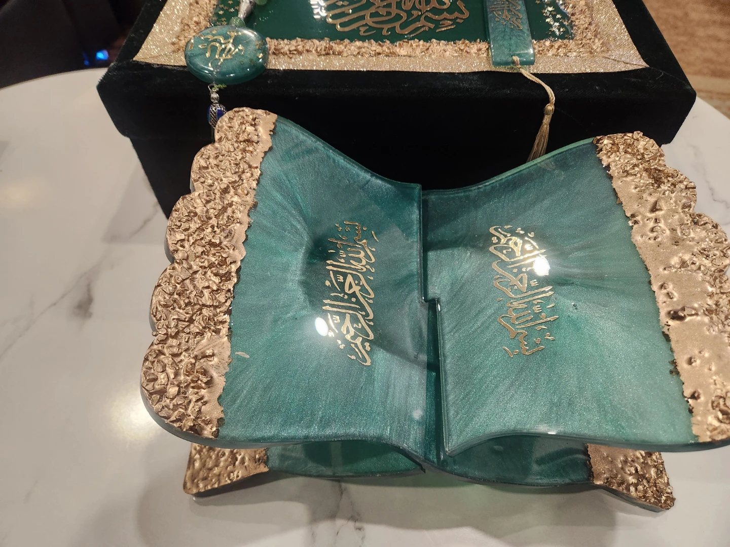 Teal & Gold Quran Stand with Prayer Beads and Bookmark - photo 5