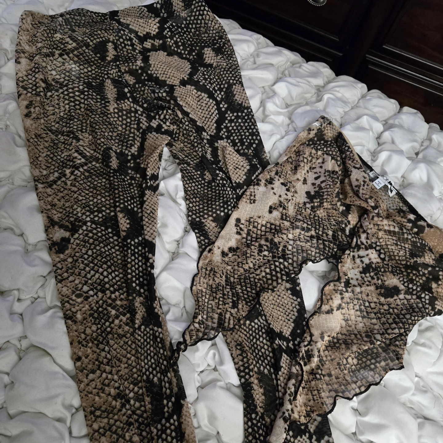 Fashion Nova Snake Print Mesh Maxi Set