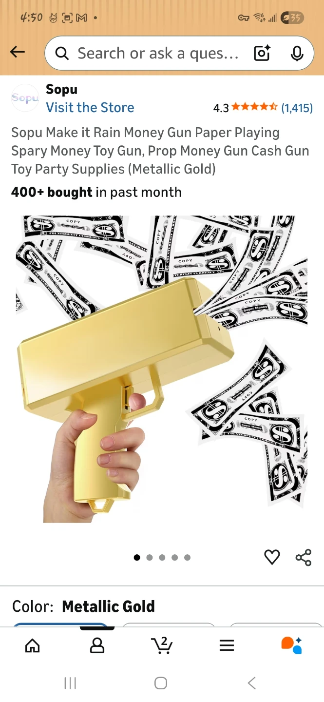 Metallic Gold Money Gun