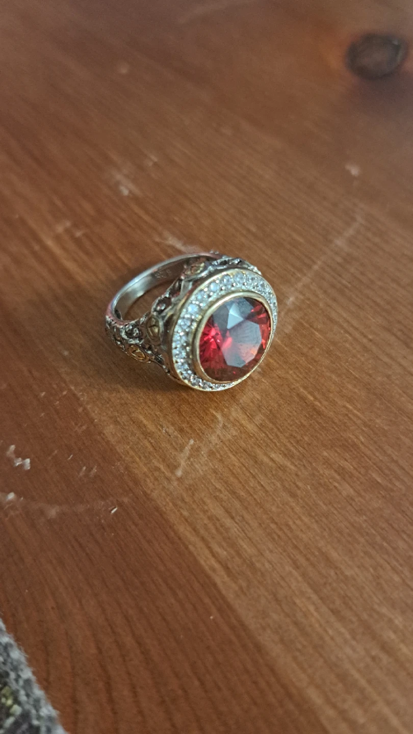 Oval Red Gemstone Ring with Pave Detail
