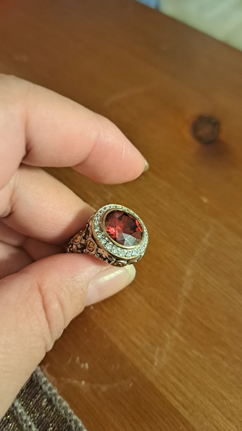 Oval Red Gemstone Ring with Pave Detail - photo 2