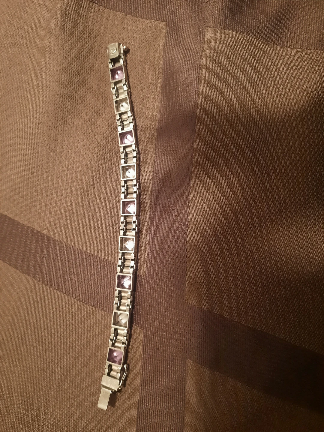Sterling Silver Bracelet with Amethyst and Clear Crystals - photo 2