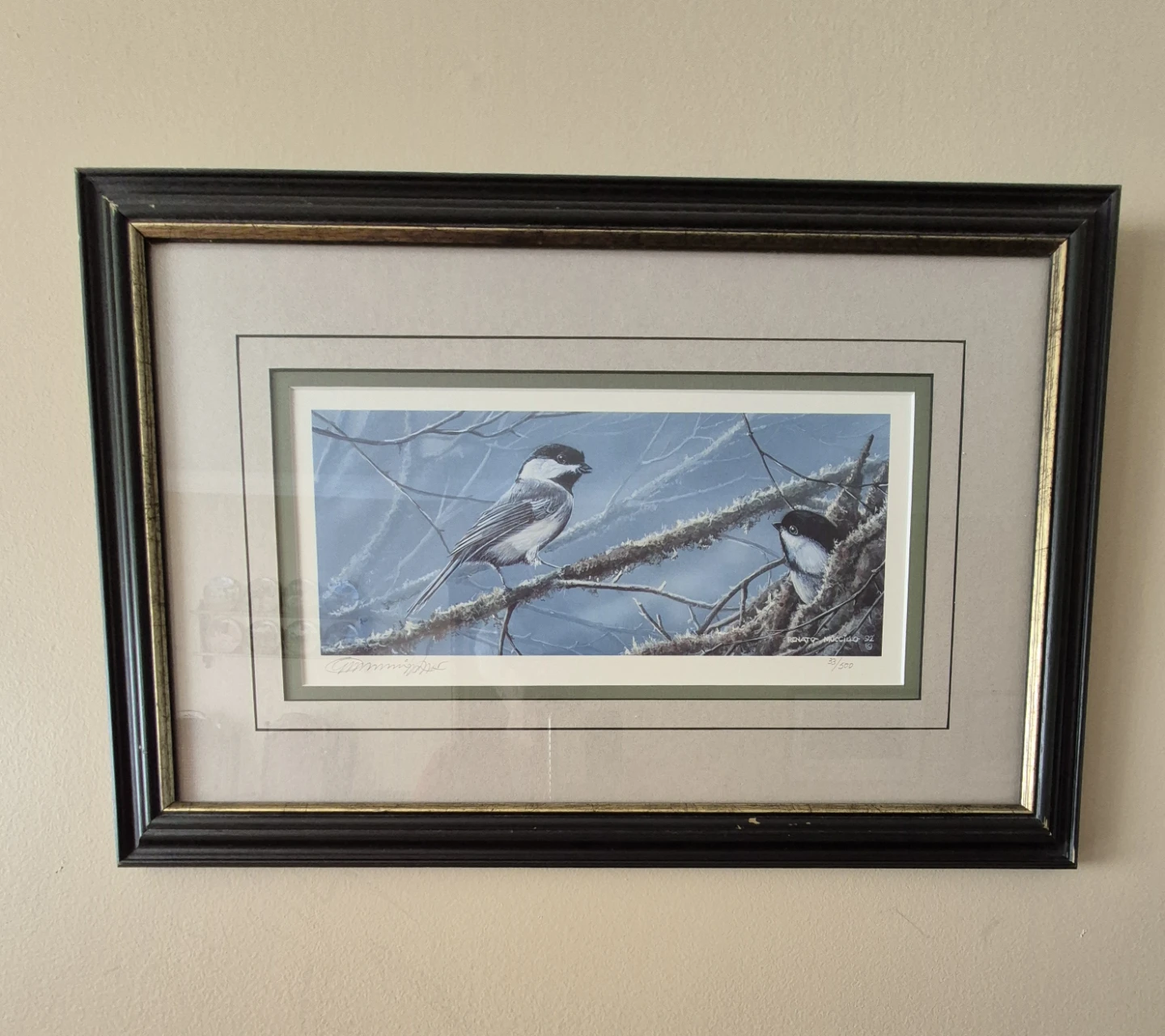 Limited edition art print Winter Chickadees