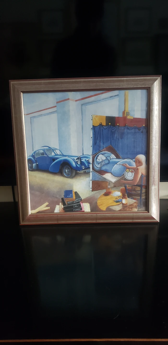 Framed Art Print - Blue Bugatti & Artist Studio
