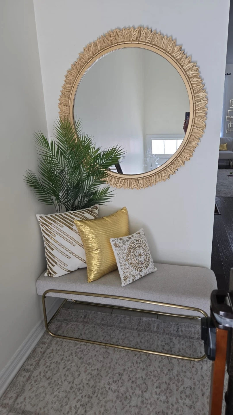 Bench with Gold Frame and Decorative Mirror