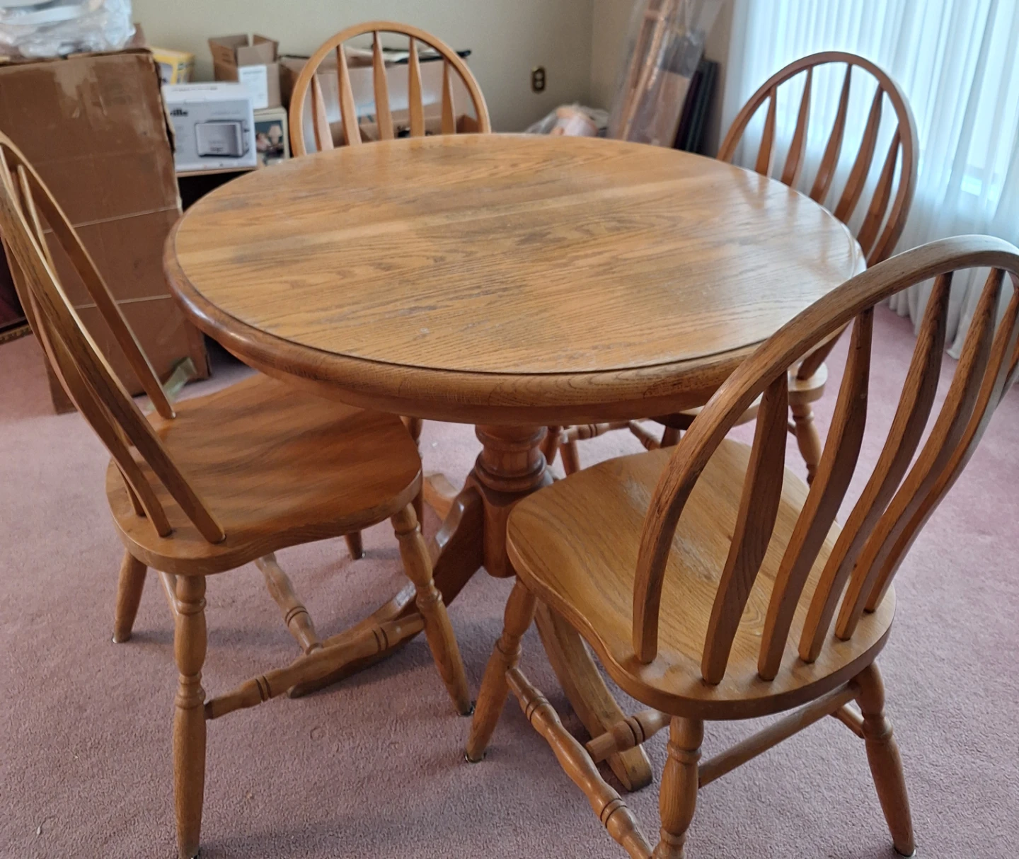 REDUCED Solid Oak Pedestal Table Set