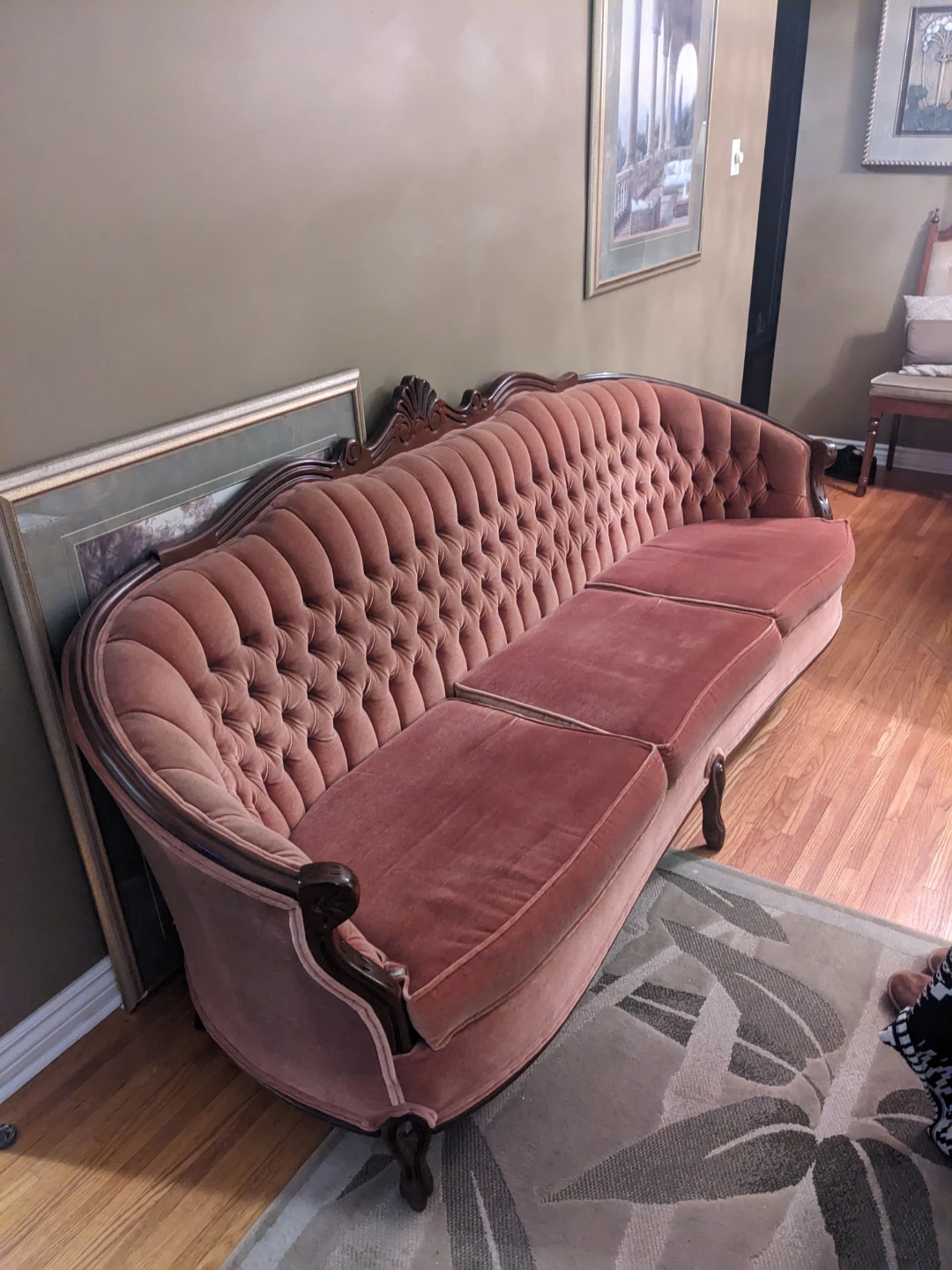 Vintage Tufted Velvet Sofa and Armchair Set