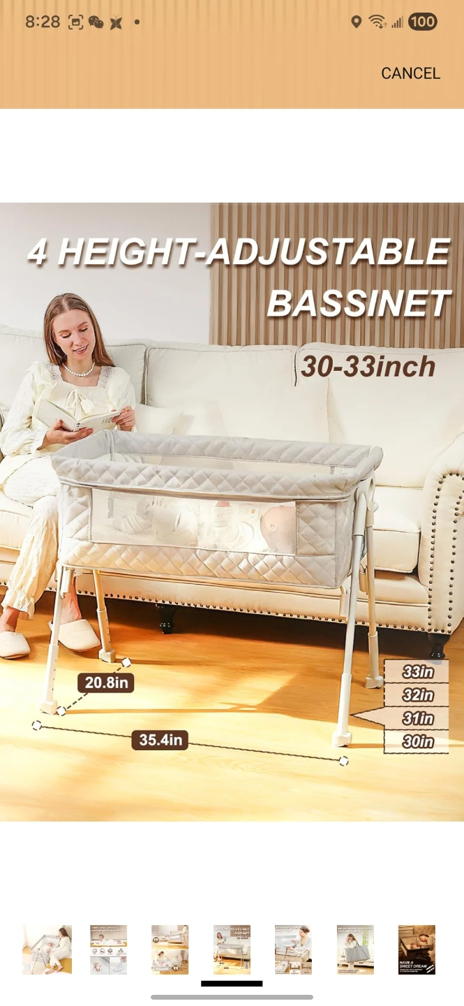 4 Height-Adjustable Bassinet - Grey