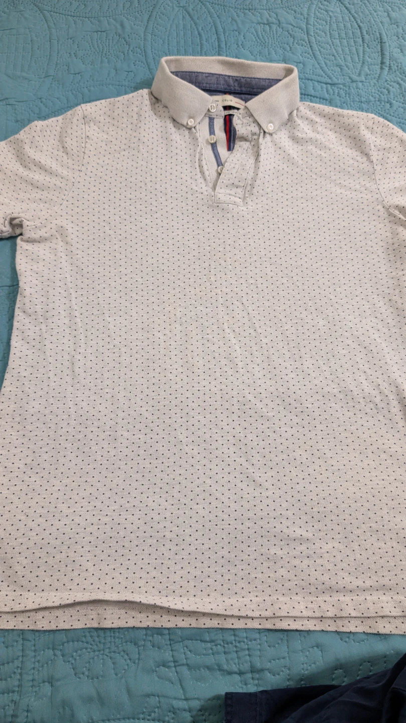 Celio Men's Polo Shirt - White with Blue Dots - XL