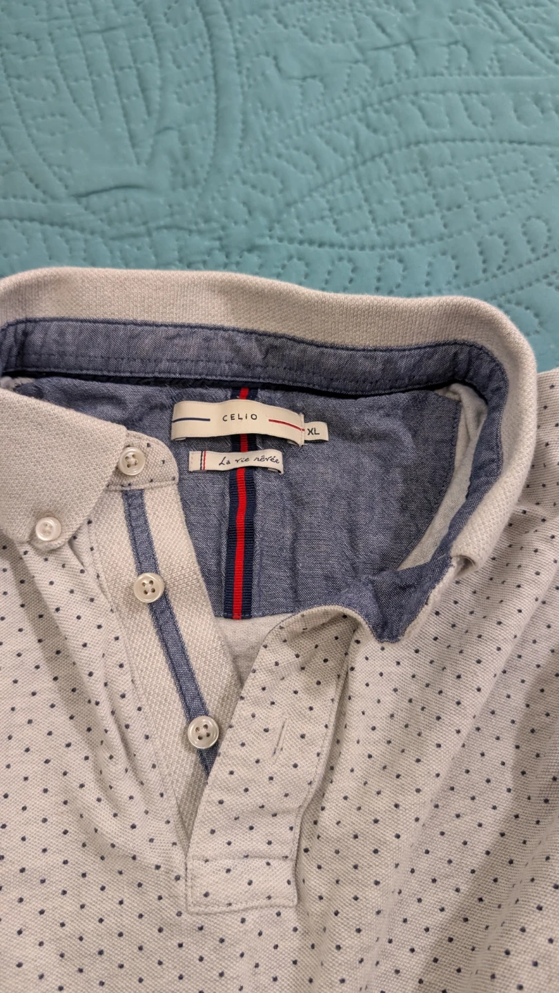 Celio Men's Polo Shirt - White with Blue Dots - XL - photo 2