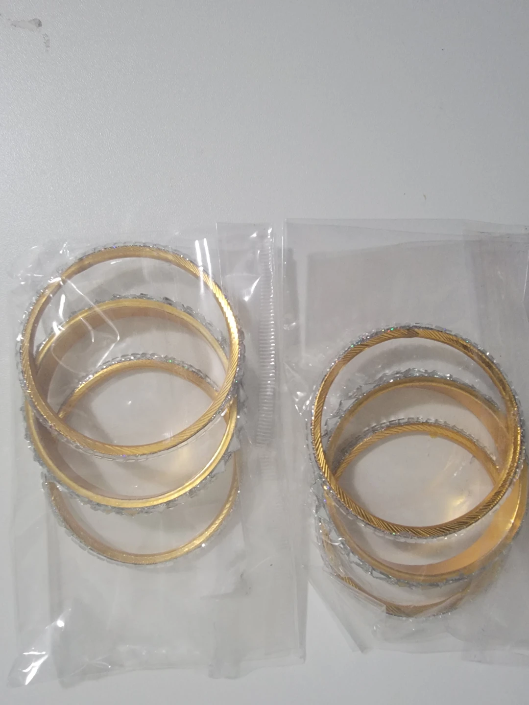 Set of 6 Gold Bangles with Rhinestone Embellishments