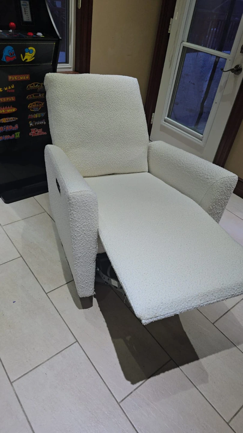 Storkcraft White Boucle Recliner Chair with USB Ports - photo 2