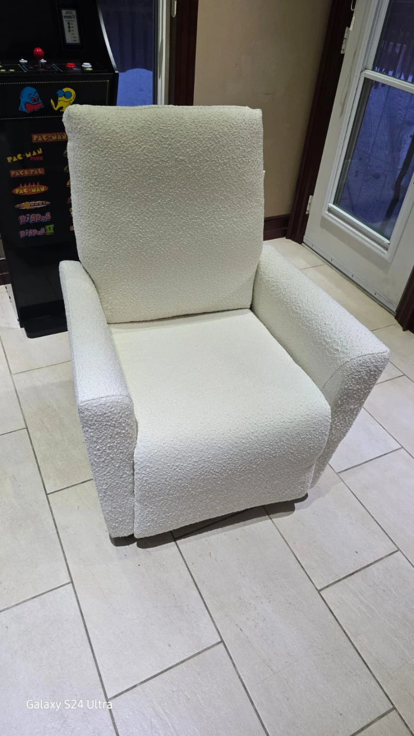 Storkcraft White Boucle Recliner Chair with USB Ports - photo 5