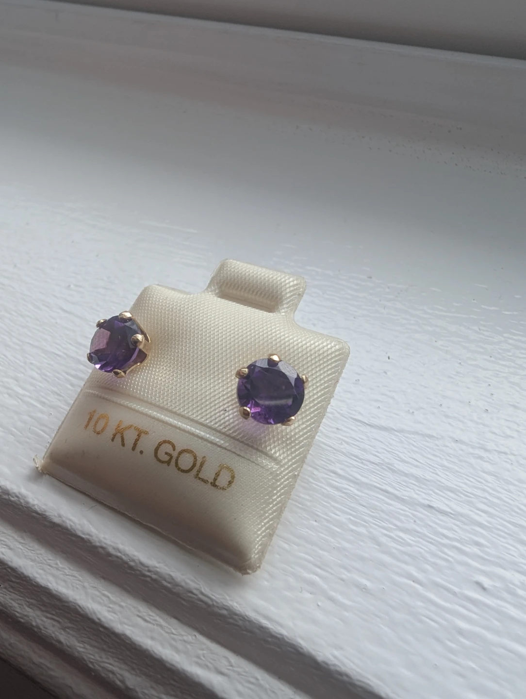 Brand New 10K Yellow Gold Amethyst Earrings For Sale - photo 3