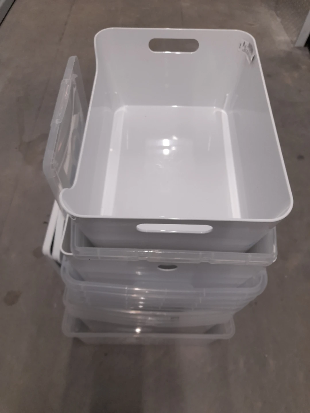 White Plastic Storage Bins with Assorted Lids