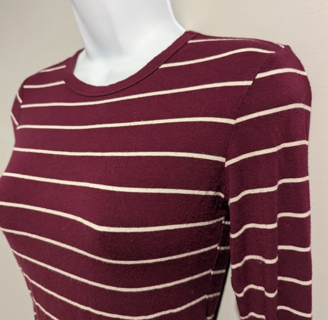 Forever 21 Burgundy Striped Long Sleeve Bodysuit - Size S - photo 2