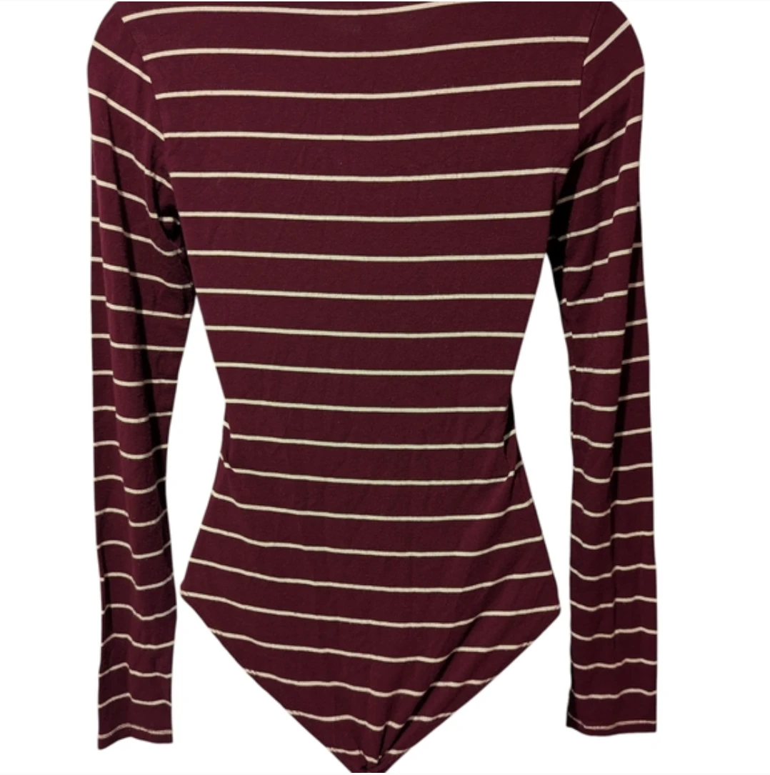 Forever 21 Burgundy Striped Long Sleeve Bodysuit - Size S - photo 3