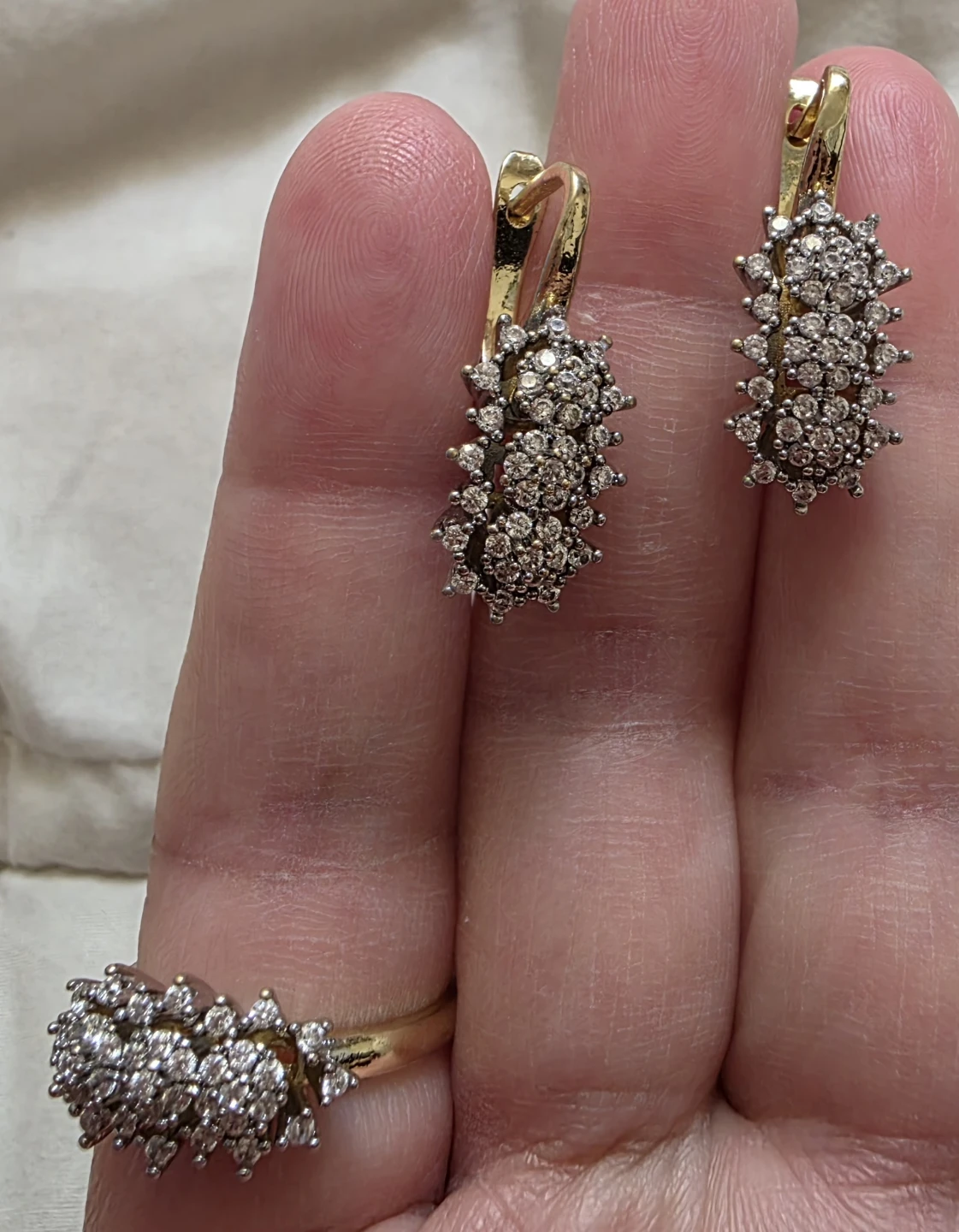 Diamond Cluster Ring and Earrings Set