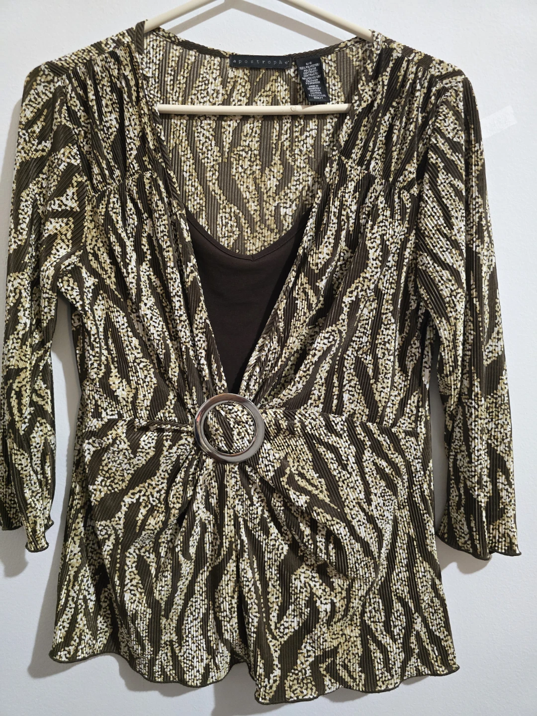 New York & Company Women's Striped V-Neck Wrap Top Size M