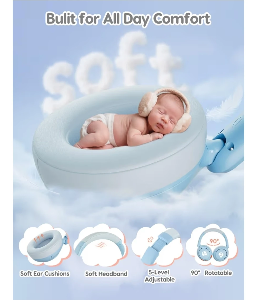 Awatrue Kid's Bluetooth Headphones - Light Blue - photo 3
