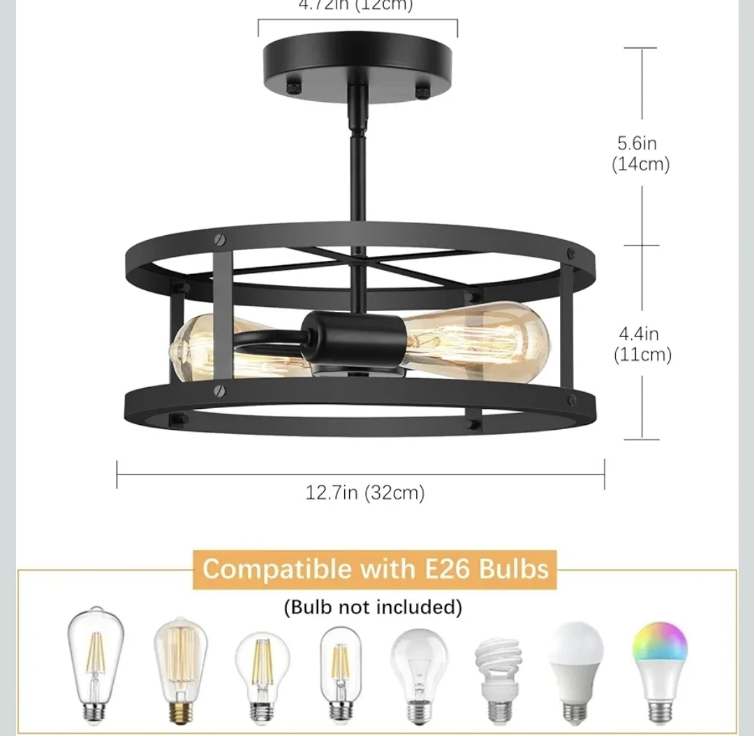 ZHAYAN Black Semi-Flush Mount Ceiling Light Fixture - 12.7in - photo 2