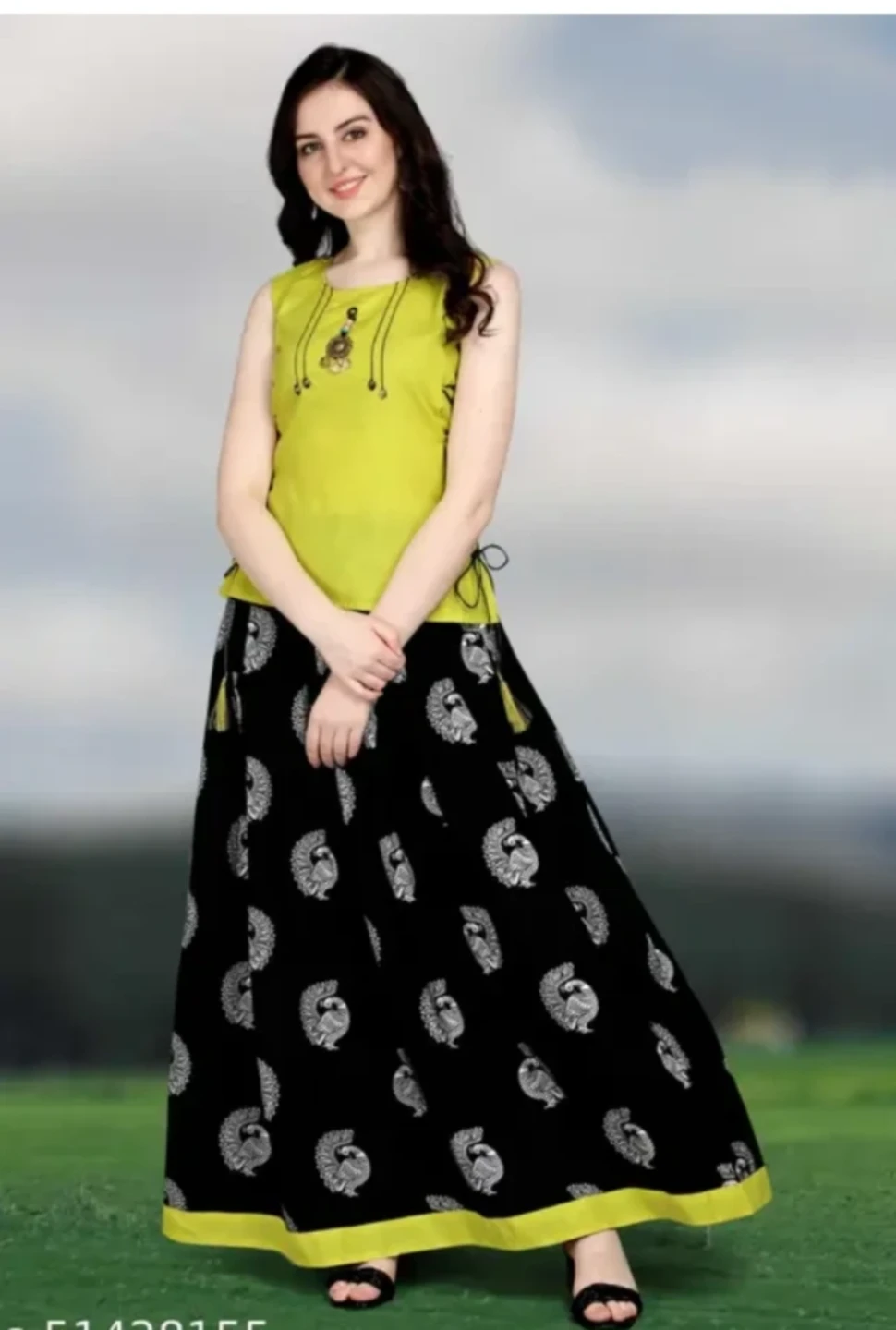 Women's Sleeveless Kurti with Skirt Set