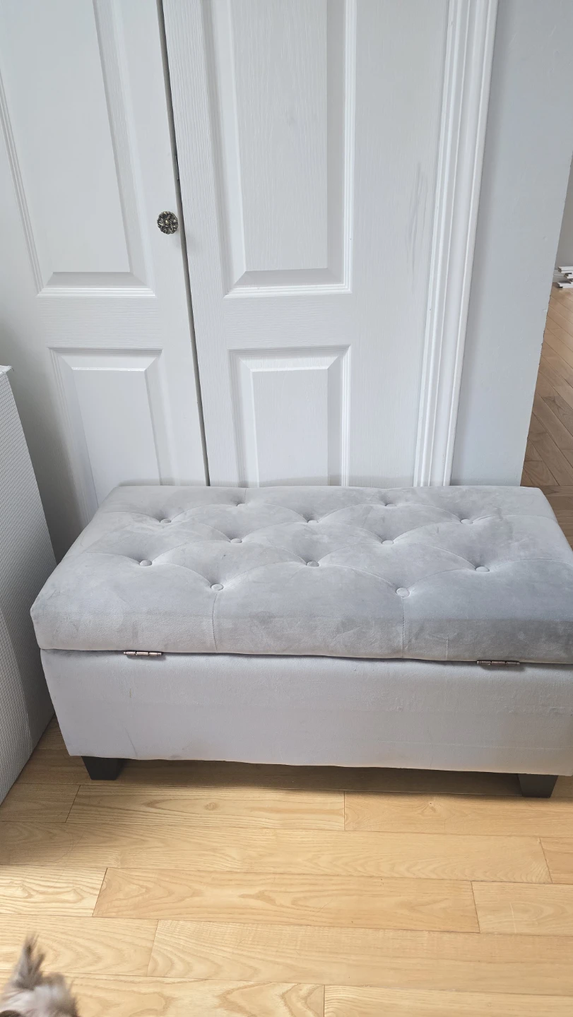 Grey Tufted Storage Ottoman Bench