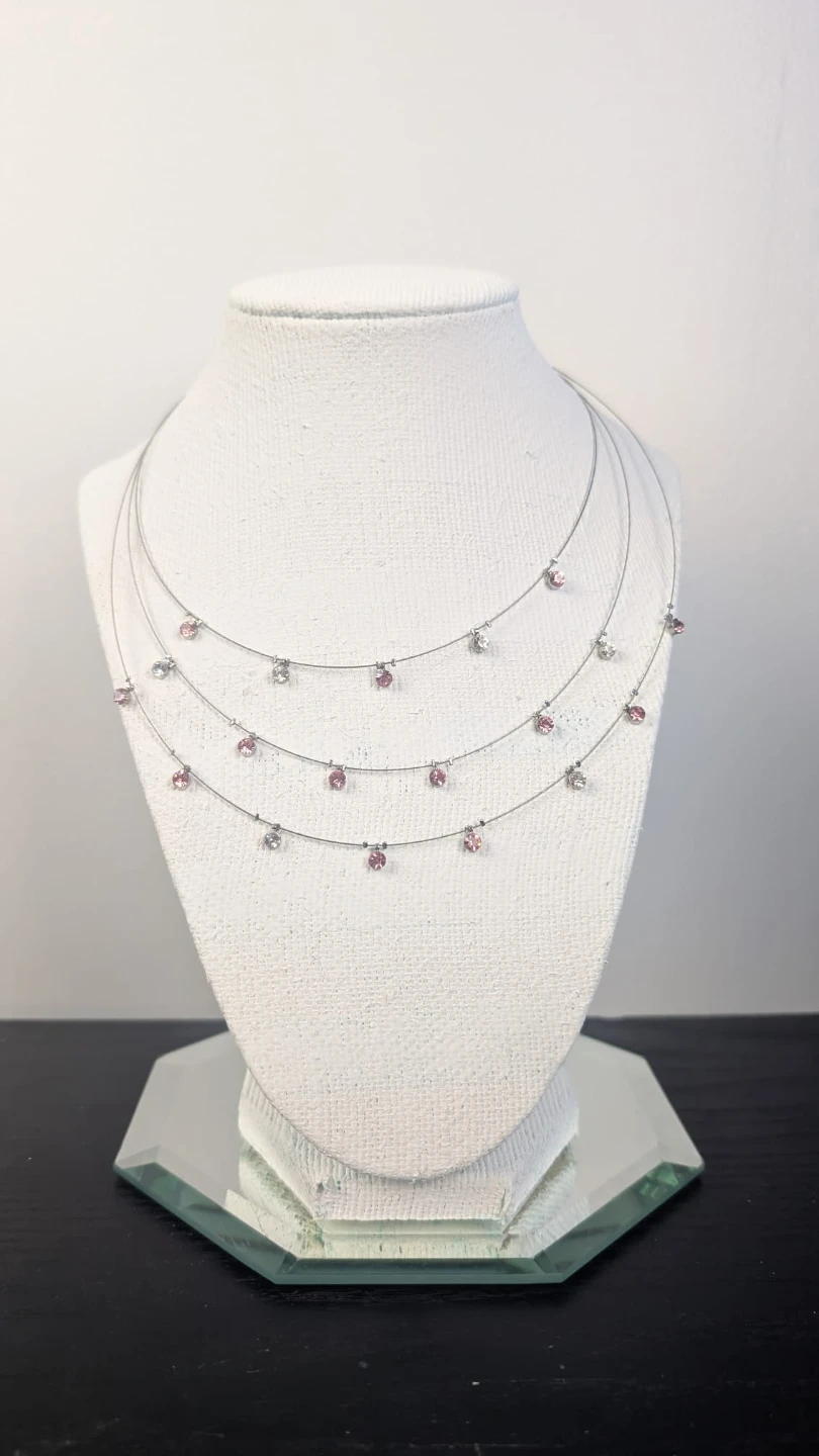 Layered Necklace with Pink and Clear Crystals
