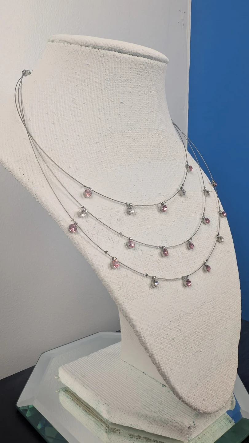 Layered Necklace with Pink and Clear Crystals - photo 2