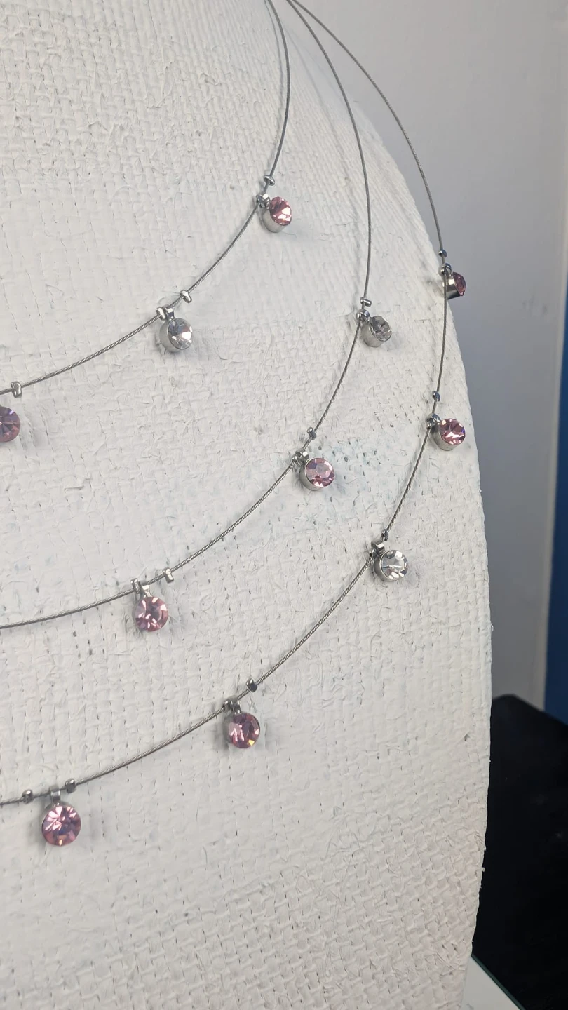 Layered Necklace with Pink and Clear Crystals - photo 3