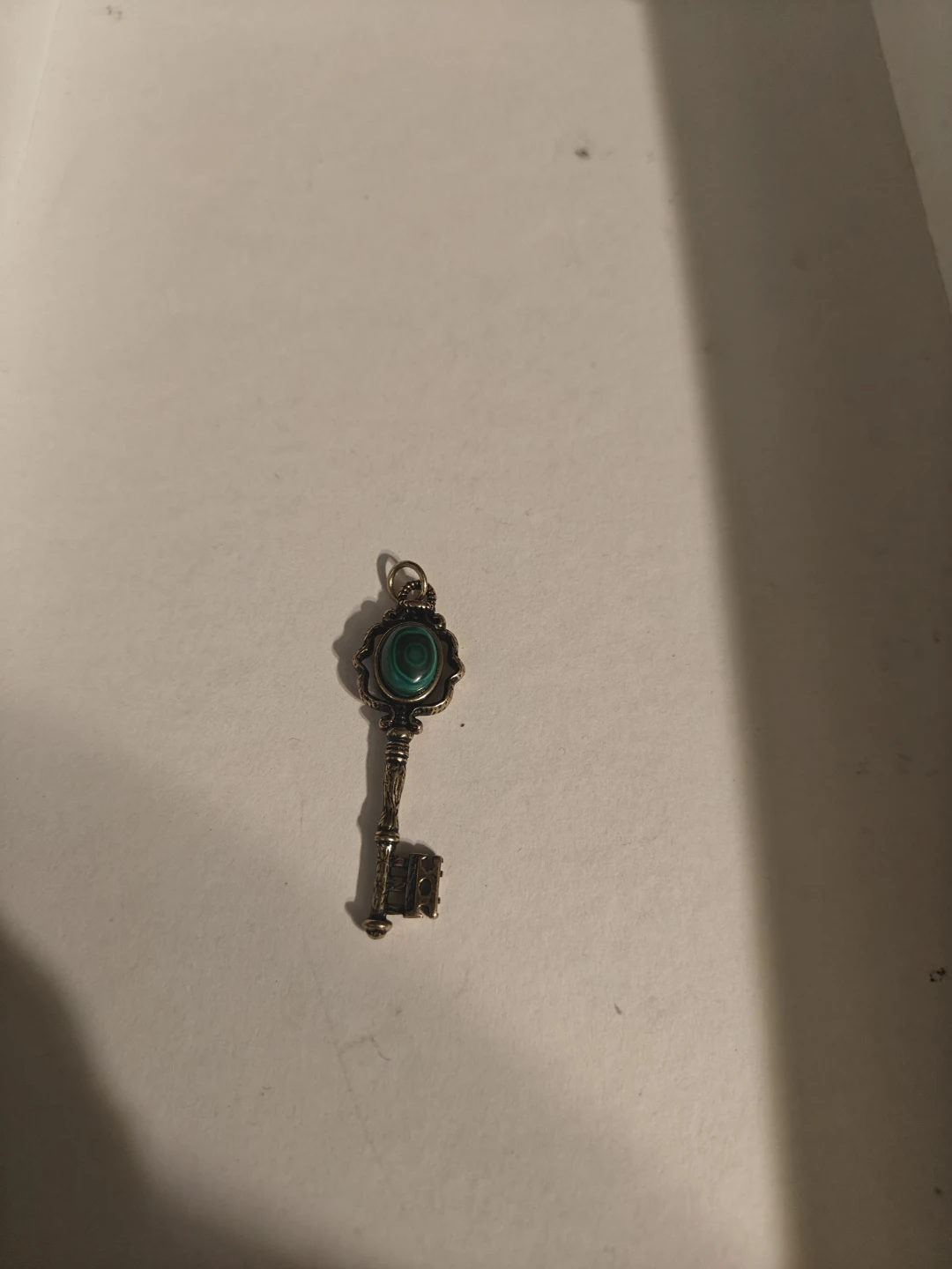 Vintage Key Charm with Malachite Stone