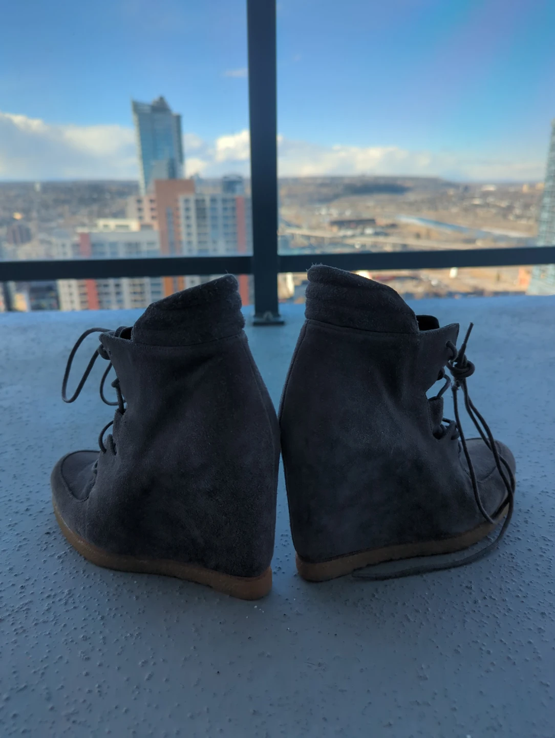 STUART WEITZMAN Dark Grey Suede Wedge Ankle Boots