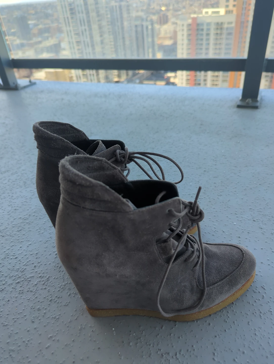 STUART WEITZMAN Dark Grey Suede Wedge Ankle Boots - photo 2