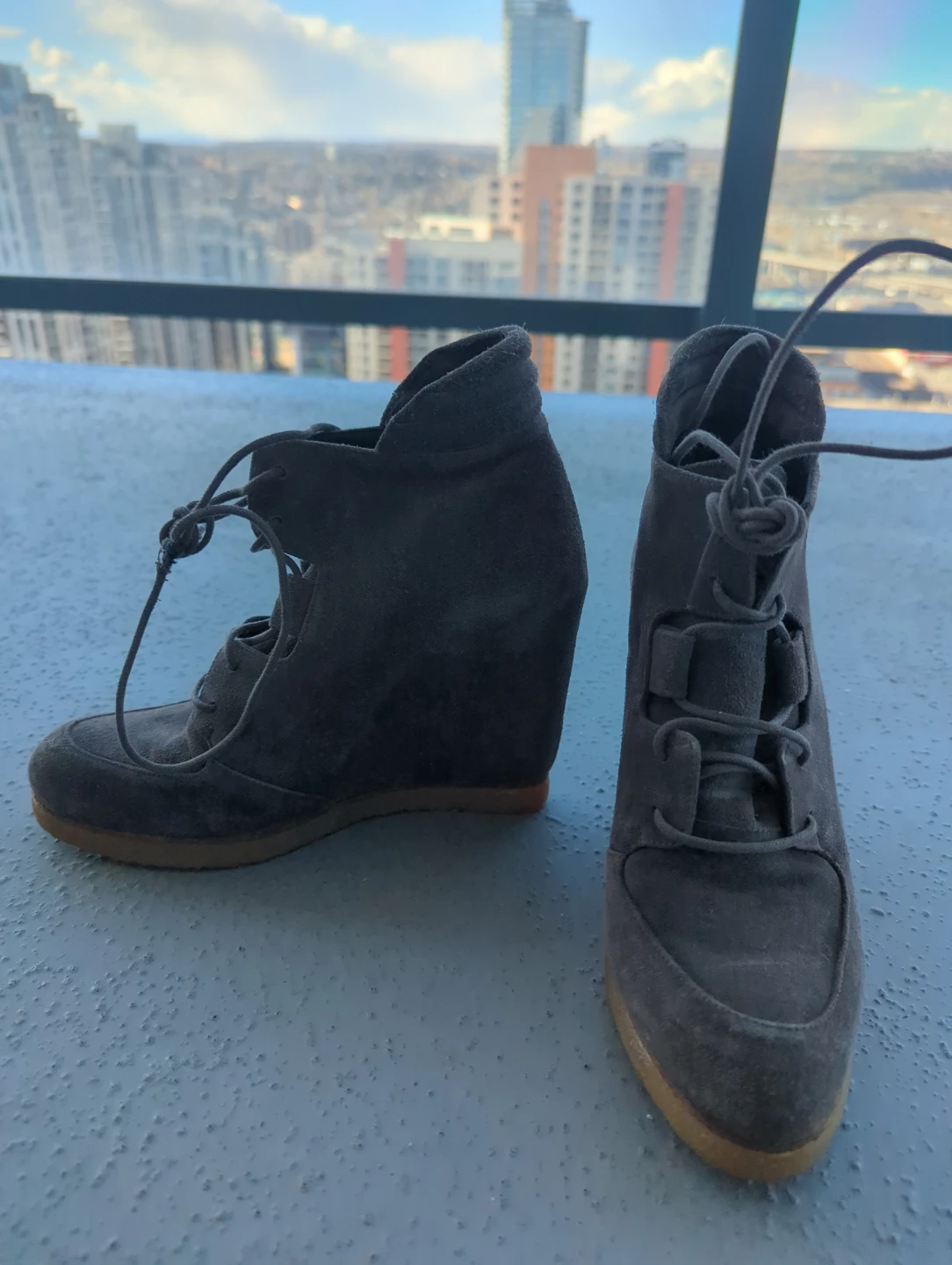 STUART WEITZMAN Dark Grey Suede Wedge Ankle Boots - photo 5