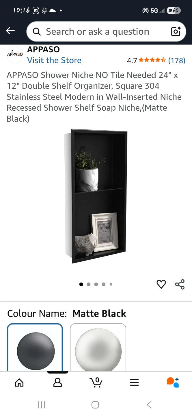 APPASO 24" x 12" Matte Black Stainless Steel Shower Niche Shelf