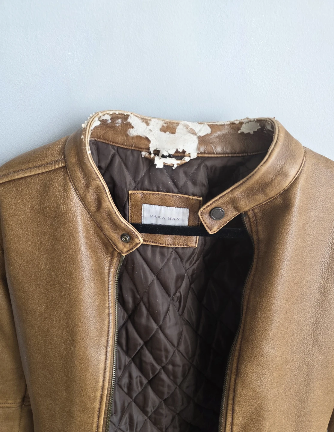 Brown Faux Leather Bomber Jacket with Sherpa Collar - photo 4