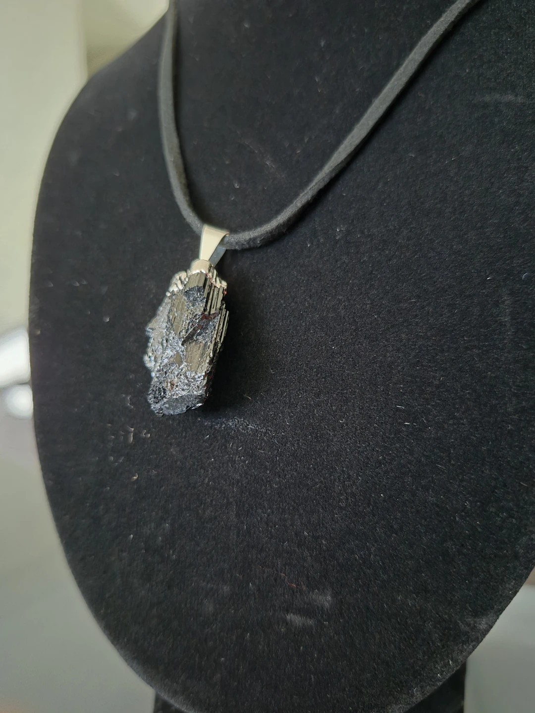 Black Tourmaline Raw Crystal Pendant Necklace
