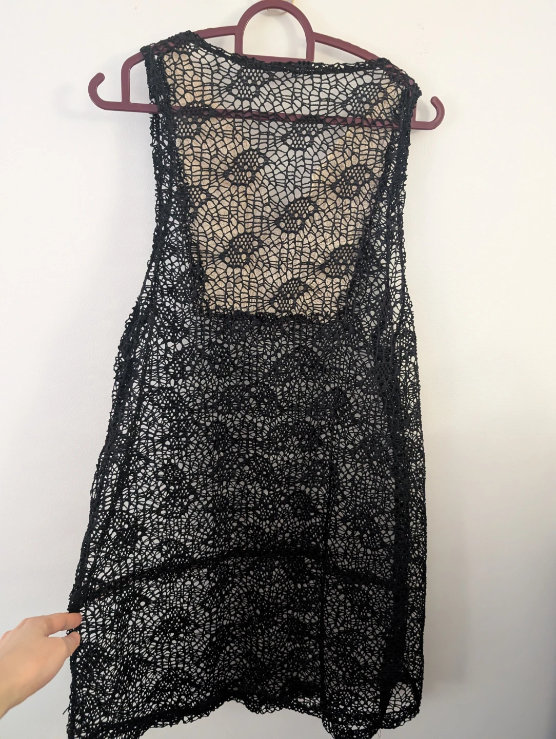 Black Crochet Lace Vest Sheer Cute Design Sexy Revealing Dress 🏆 - photo 2