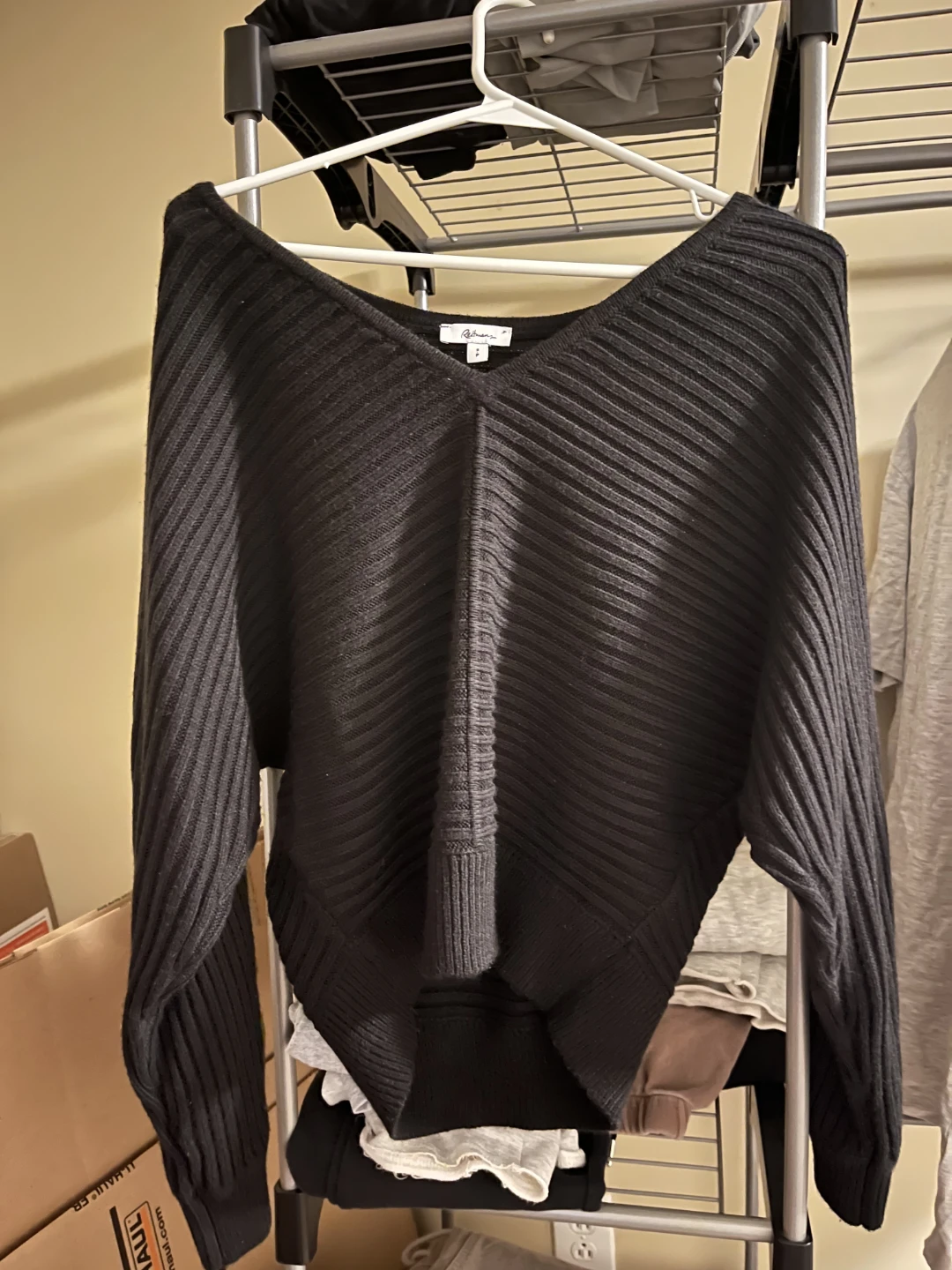 Black Ribbed V-Neck Sweater