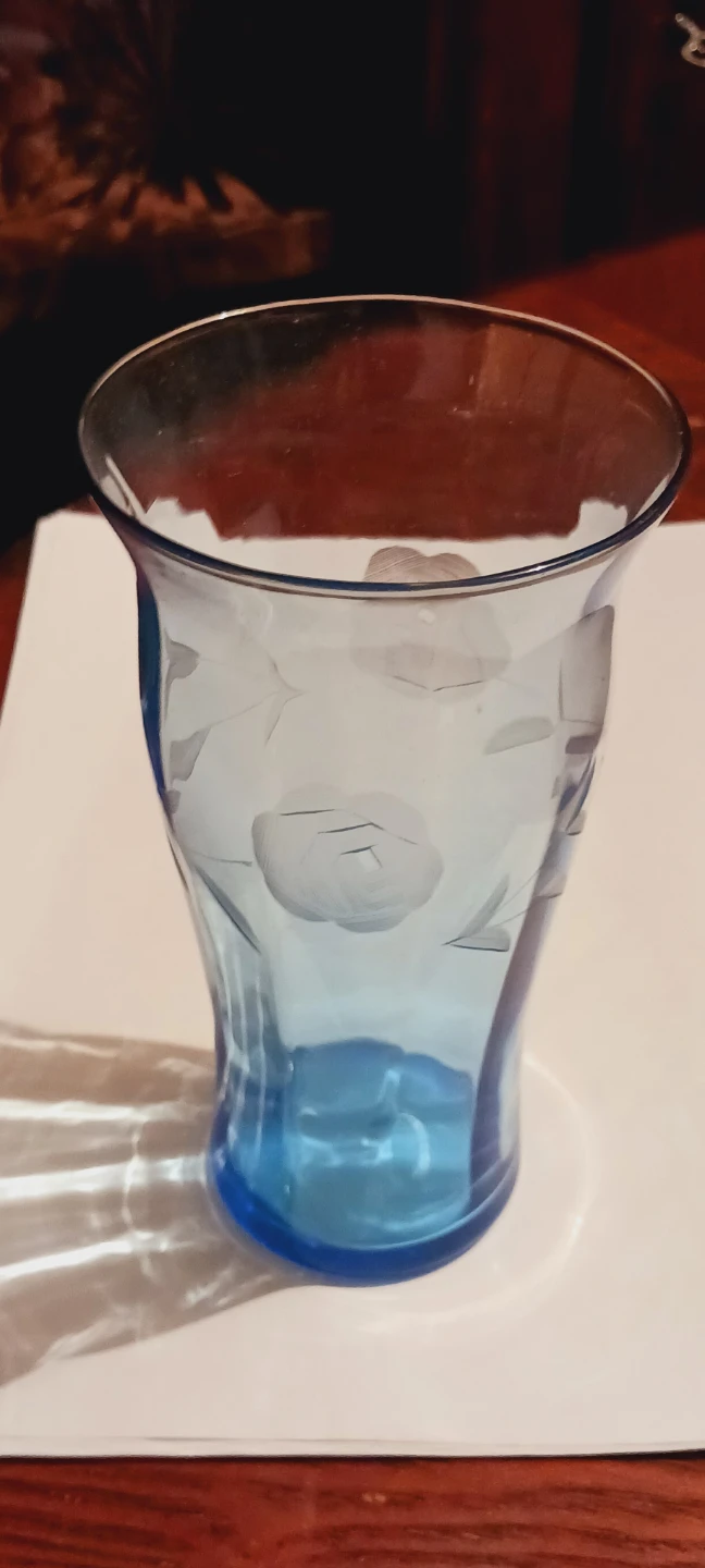 Antique German Fine Etched Blue Crystal Tumbler
