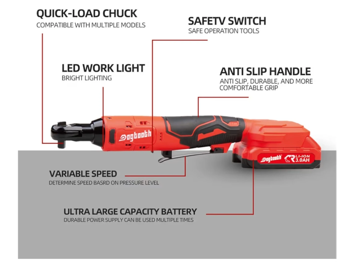 Dogtooth Cordless Ratchet Wrench Kit with 2 Batteries - photo 3