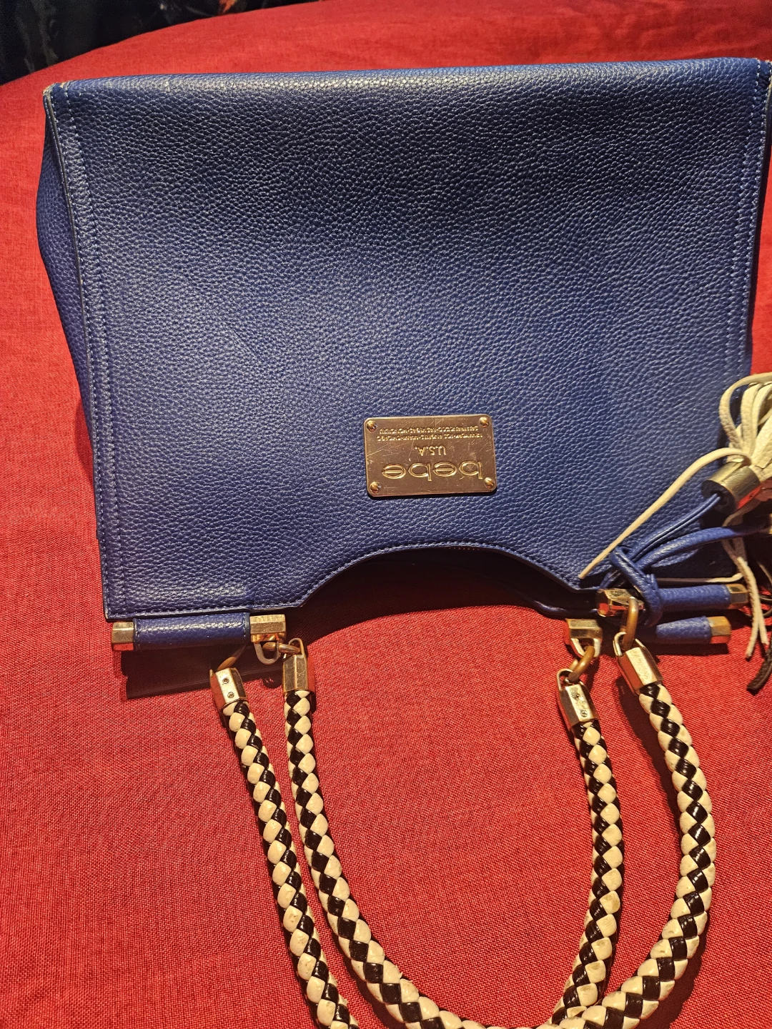 Bebe Blue Pebble Grain Faux Leather Handbag Purse