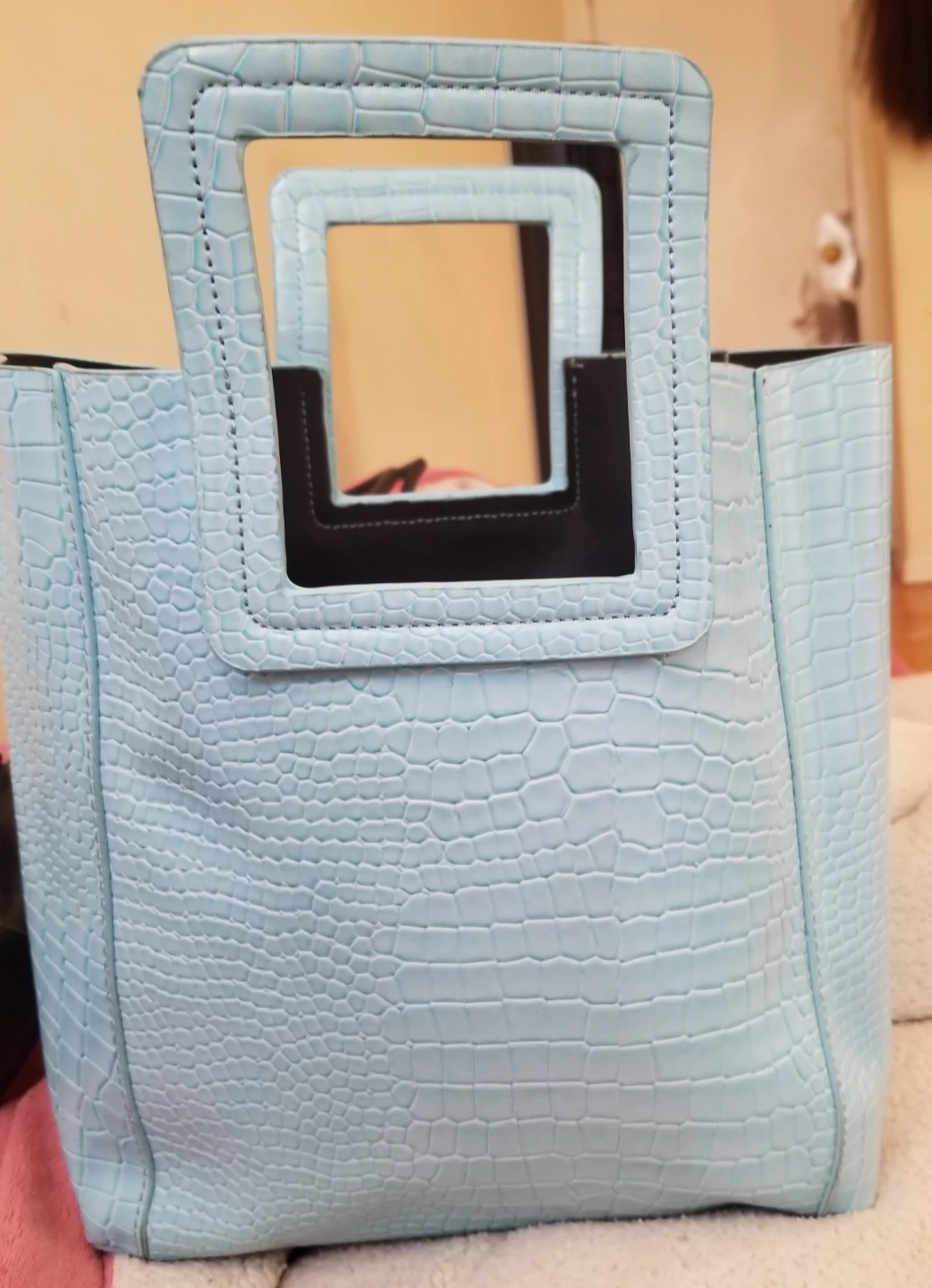 Baby Blue Faux Croc Tote Bag with Matching Pouch - photo 3