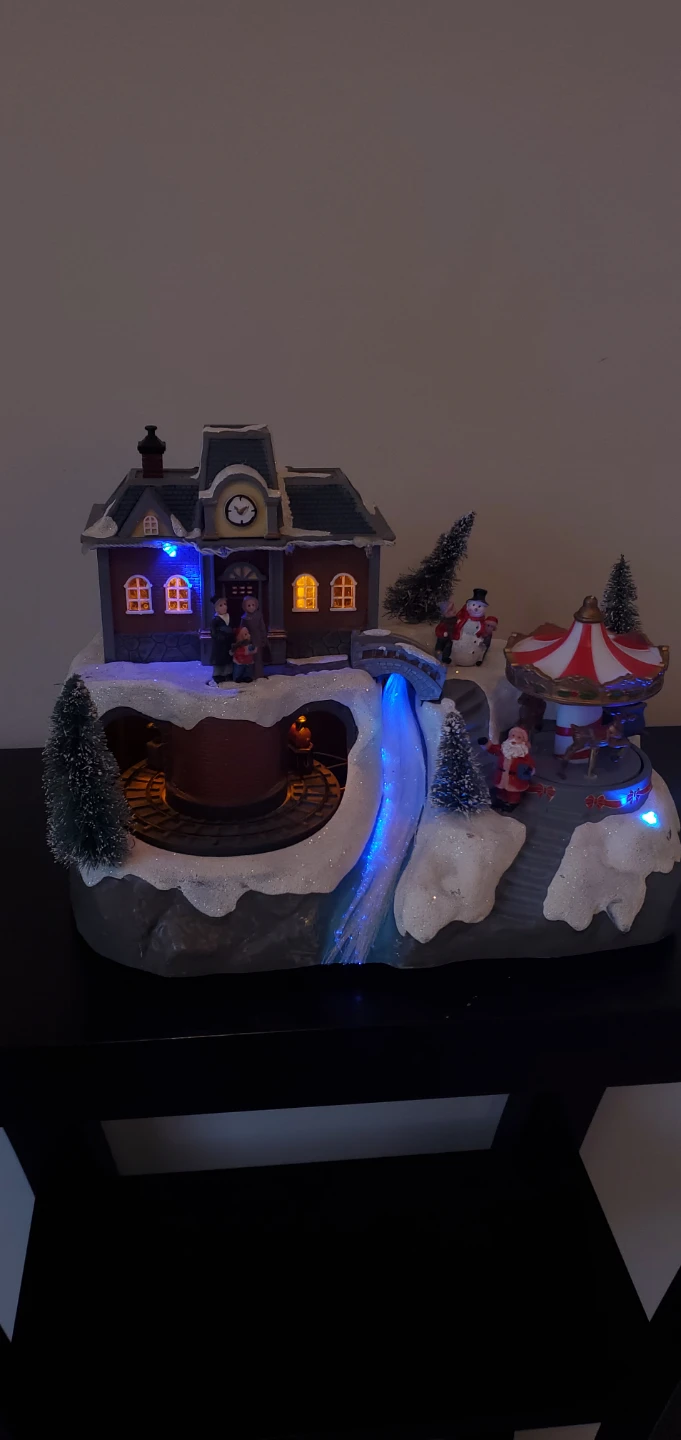 Light-Up Christmas Village Scene with Train and Carousel - photo 2