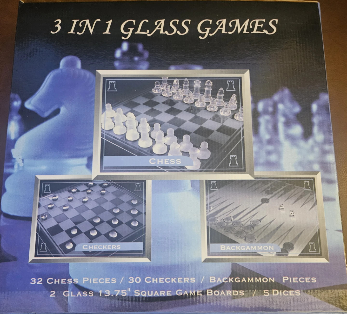 3 in 1 Glass Games - Chess, Checkers, Backgammon