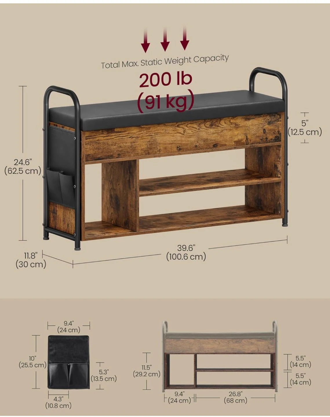 VASAGLE Shoe Bench with Storage - photo 3