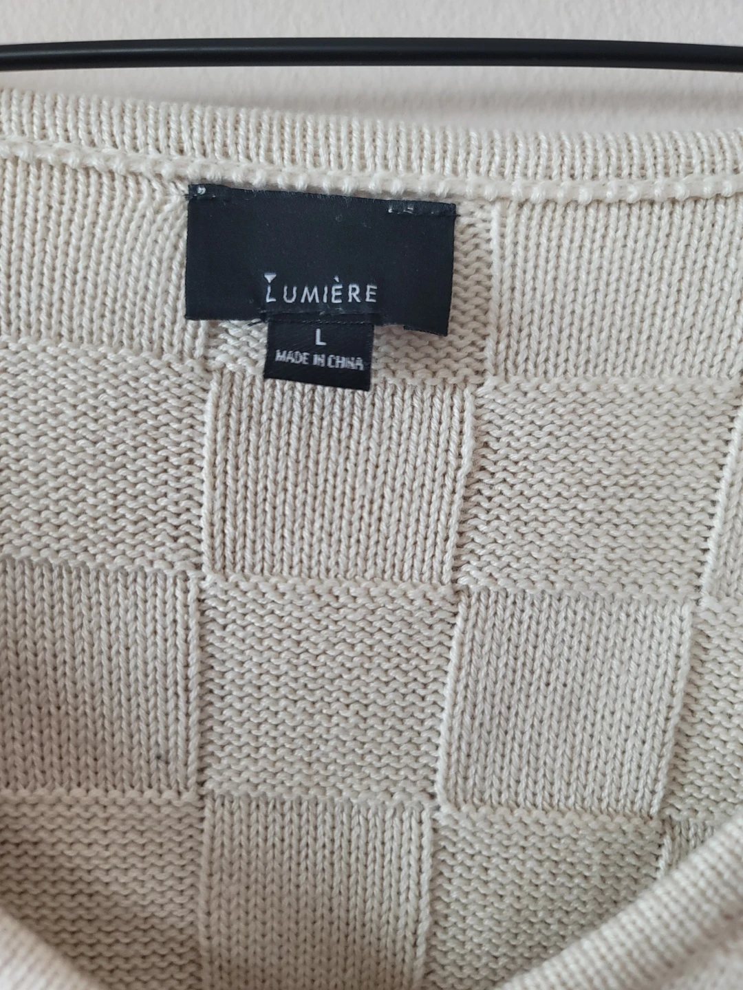 Lumiere Cream Textured Block-Knit V-Neck Minimalist Chic Sz L - photo 2