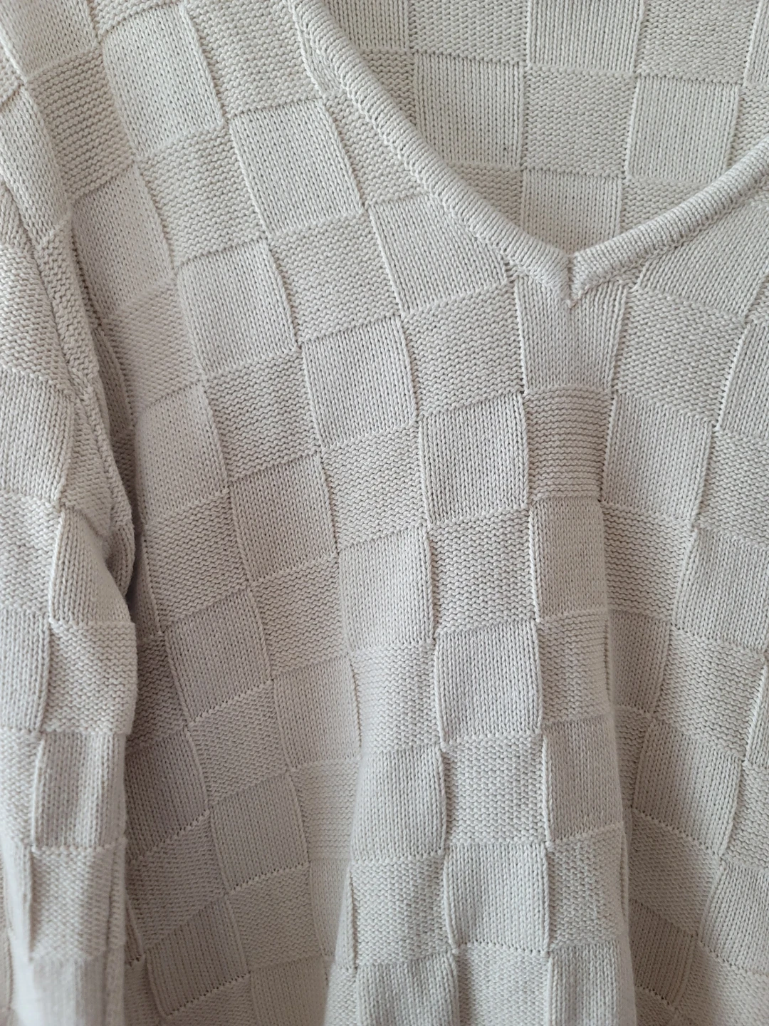 Lumiere Cream Textured Block-Knit V-Neck Minimalist Chic Sz L - photo 4