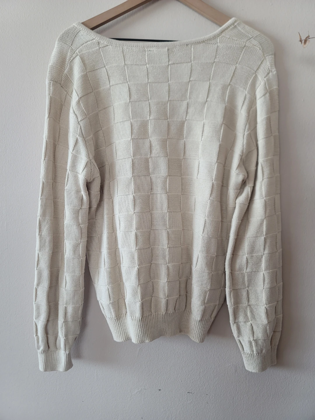 Lumiere Cream Textured Block-Knit V-Neck Minimalist Chic Sz L - photo 5