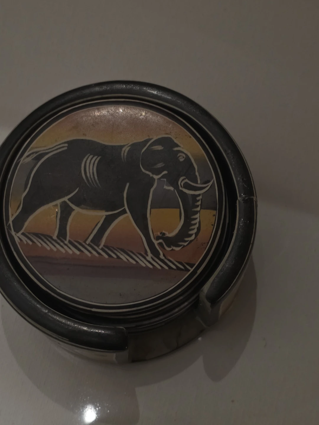 Set of 6 Soapstone Animal Print Coasters with Holder